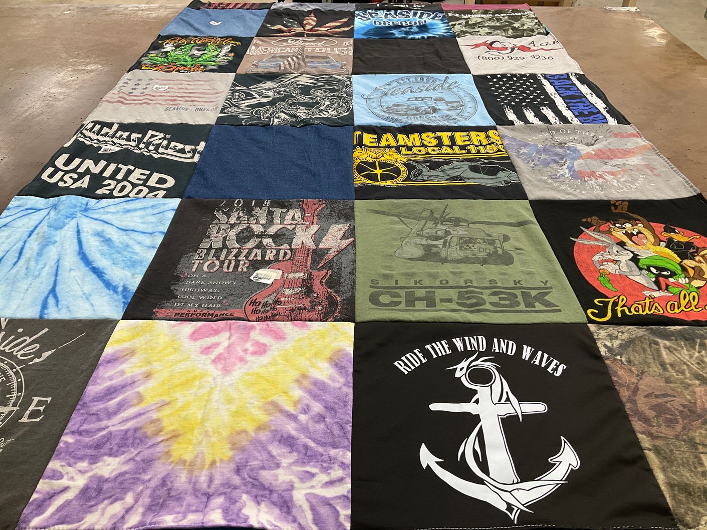 T-shirt quilt with music, aviation themes by Carmen from OR