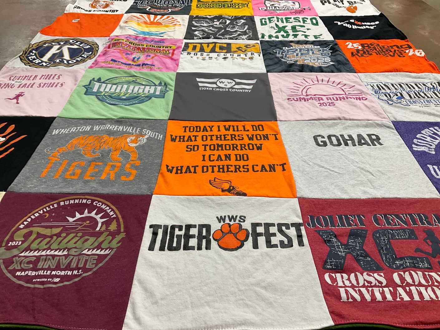 T-shirt quilt featuring wheaton warrenville south tigers, naperville north cross country by Sehr from IL