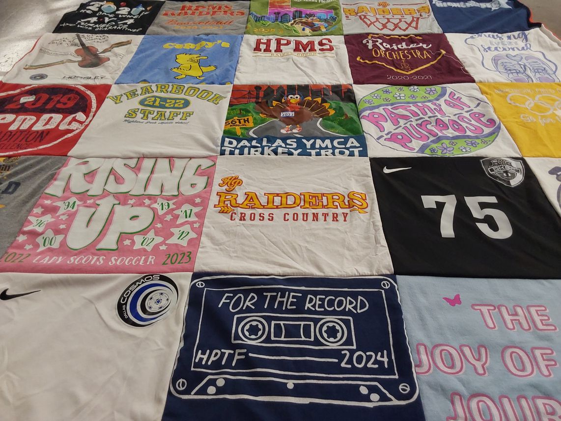 T-shirt quilt featuring highland park high school raiders cross country, highland park lady scots soccer by Dorothy from TX