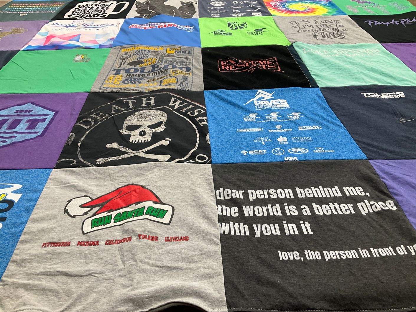 T-shirt quilt with running themes by Dawn from MI