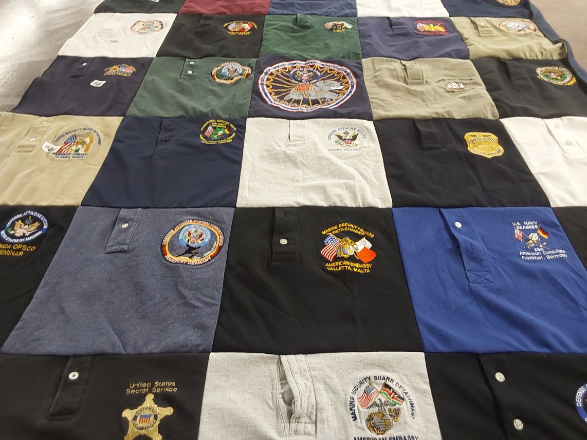 T-shirt quilt with military, security themes by Premilla from CO