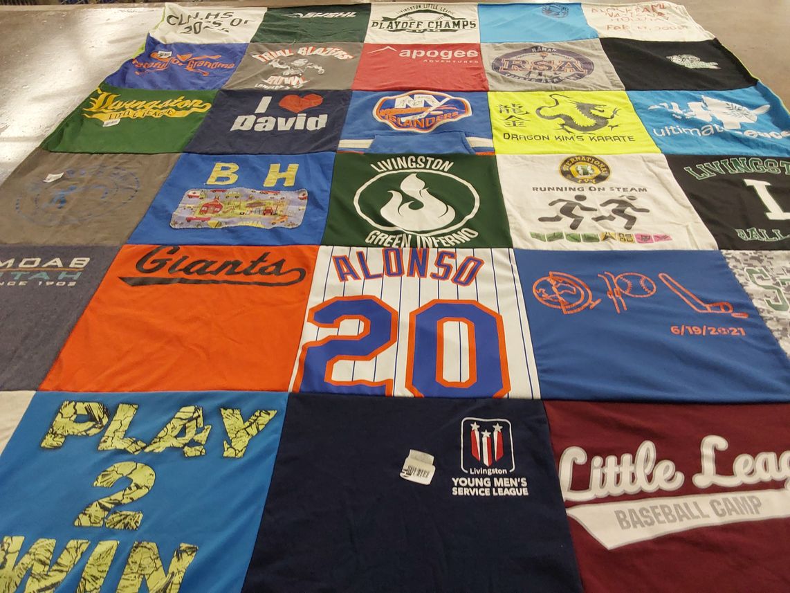 T-shirt quilt with baseball, karate themes by Jennifer from NJ
