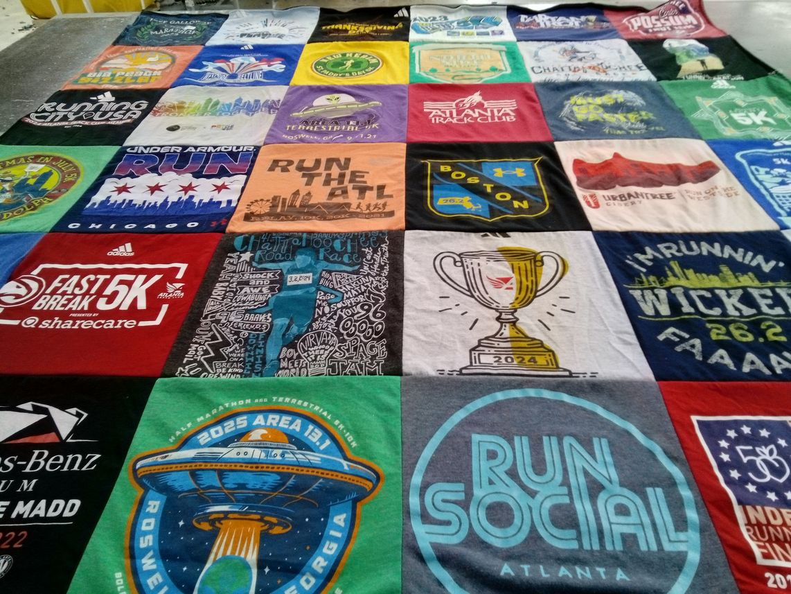 T-shirt quilt with running, races themes by Madeline from GA