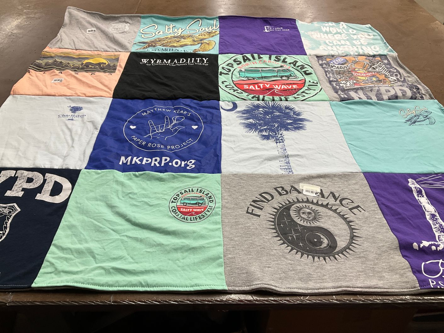 T-shirt quilt with coastal living, marine life themes by Kelly from NY