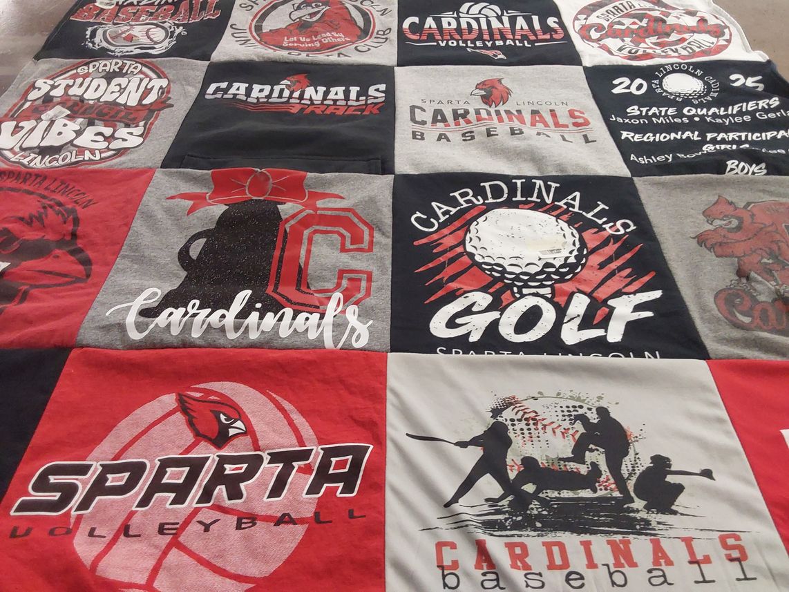 T-shirt quilt featuring sparta lincoln cardinals baseball, sparta lincoln cardinals volleyball by Abbey from IL