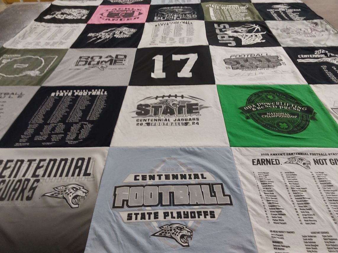 T-shirt quilt featuring centennial jags football by Kurt from IA