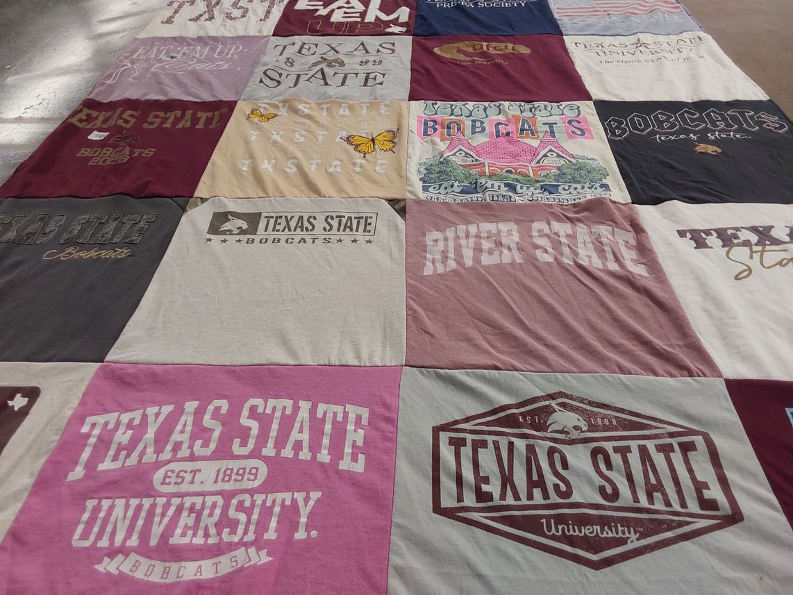 T-shirt quilt featuring texas state bobcats by Arin from TX