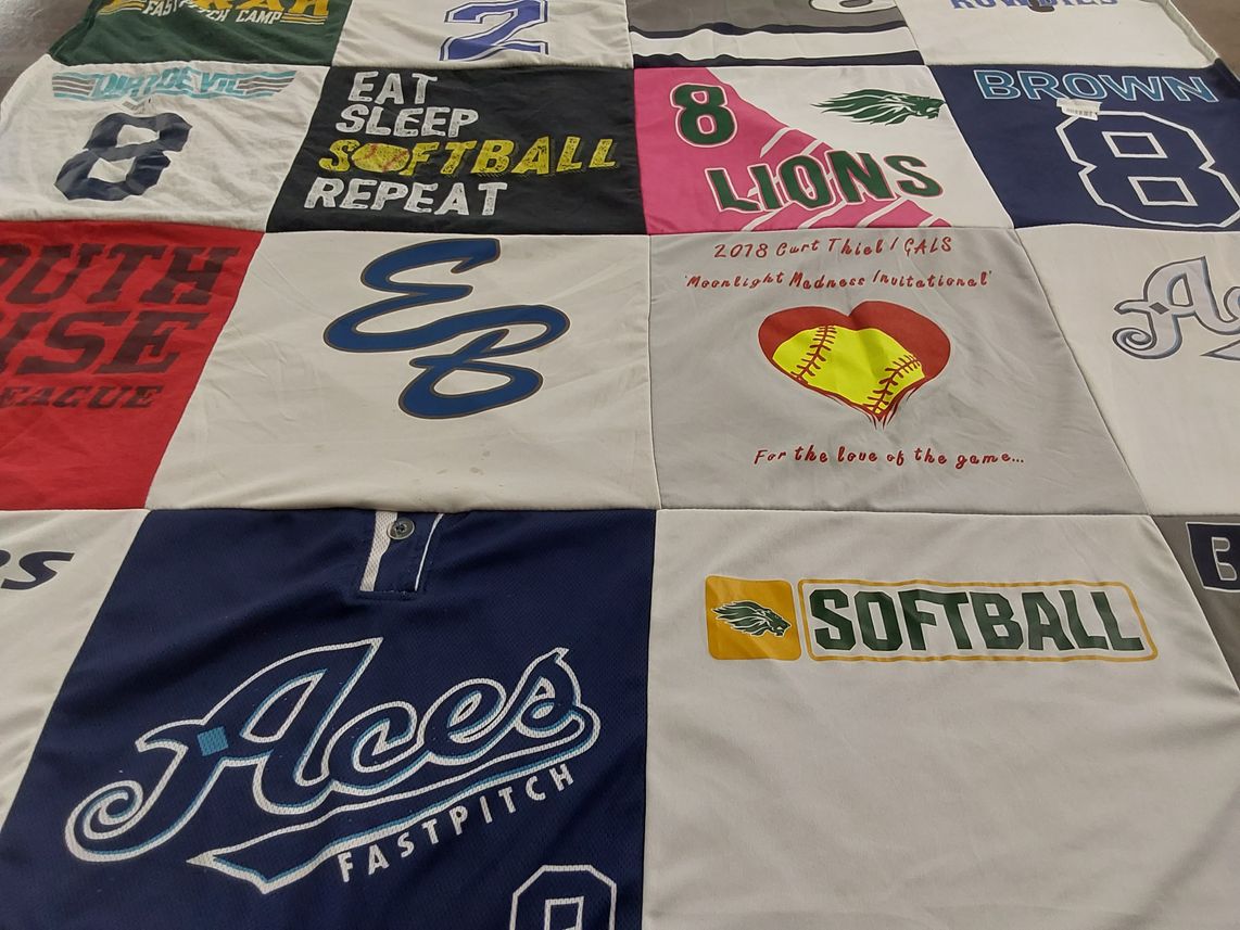 T-shirt quilt featuring aces fastpitch, lions by Amy from ID