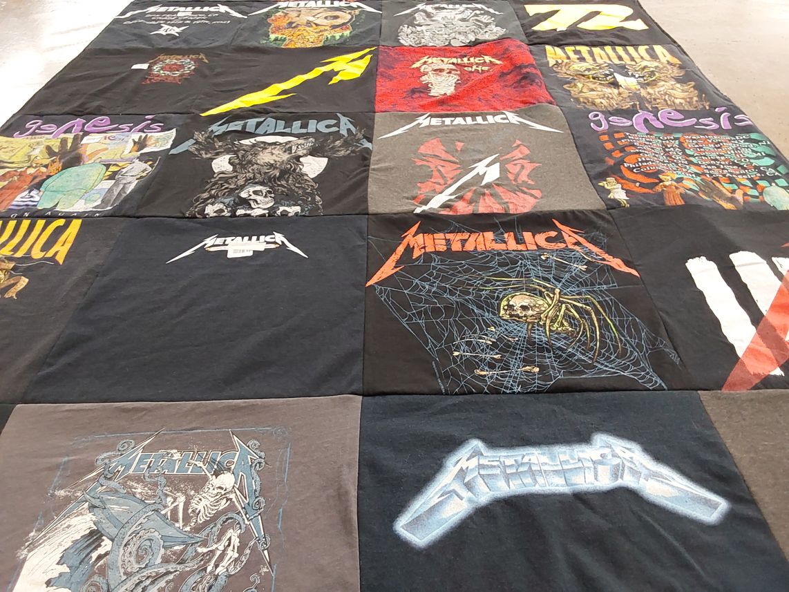 T-shirt quilt with music, rock themes by Jeffrey from CA