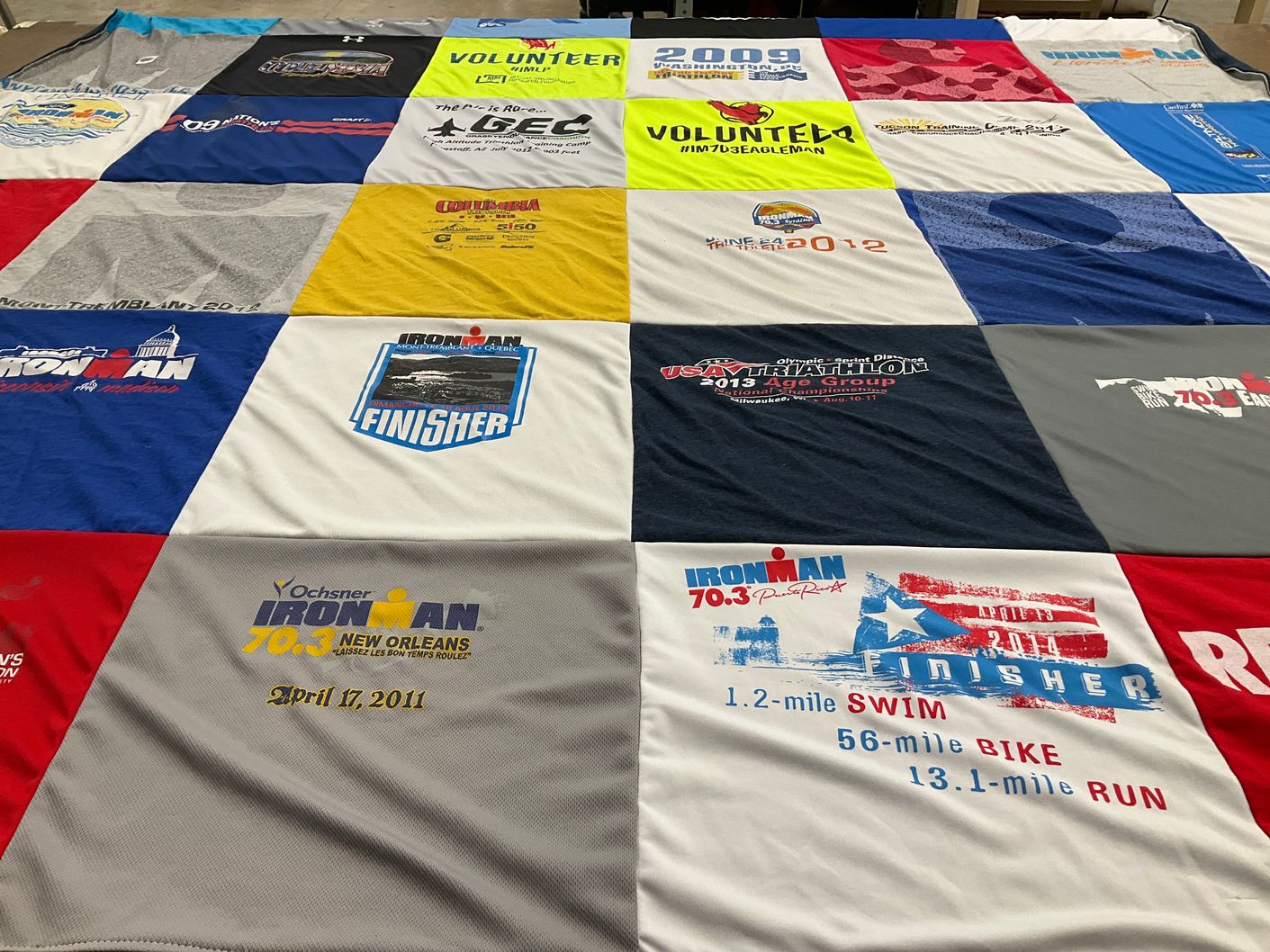 T-shirt quilt with triathlons, running themes by Scott from MD