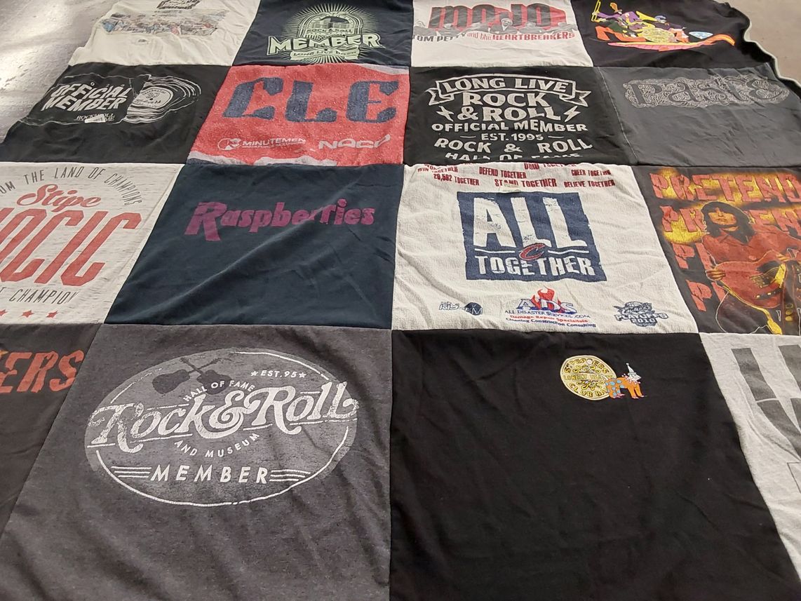T-shirt quilt with music, rock music themes by Thomas from OH