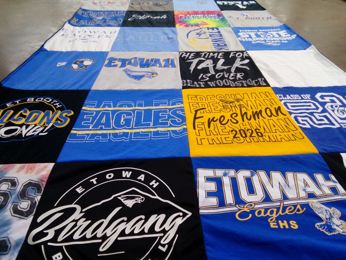 T-shirt quilt featuring etowah eagles, et booth falcons by Michael from GA