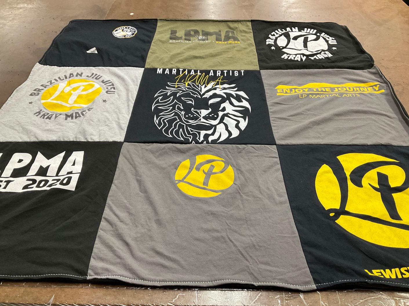 T-shirt quilt with martial arts, brazilian jiu jitsu themes by Jodi from TX