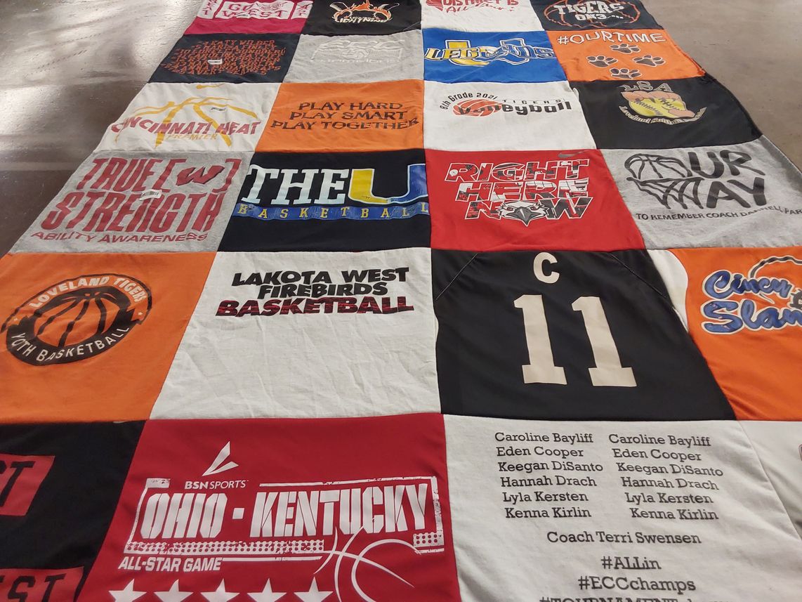 T-shirt quilt featuring lakota west firebirds basketball, cincinnati heat by Rebecca Hetzel Bayliff co from OH