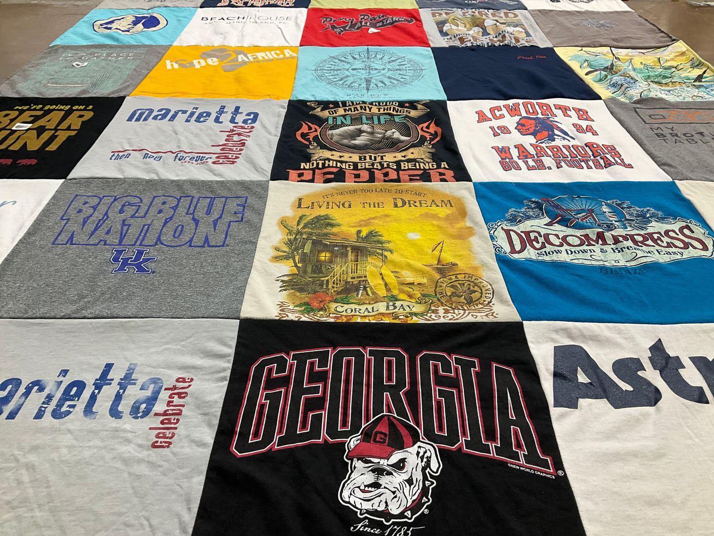 T-shirt quilt featuring university of kentucky wildcats, university of georgia bulldogs by Judy from GA