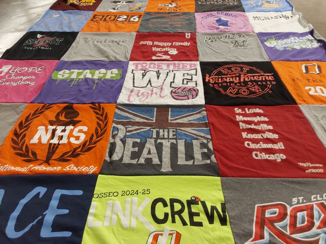 T-shirt quilt from osseo high school, st. cloud state university by Jackie from MN
