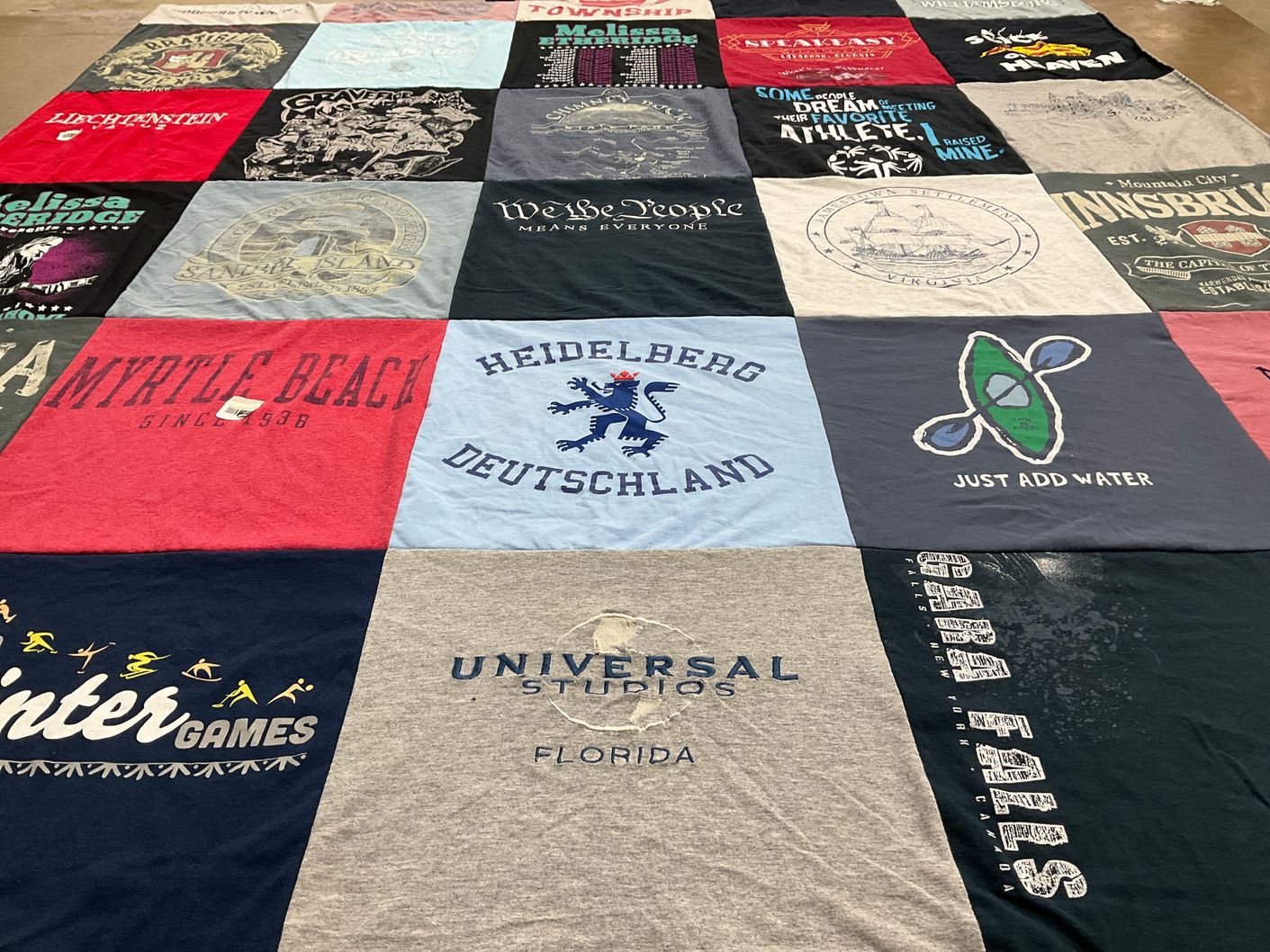 T-shirt quilt with travel, beach themes by Jana from FL