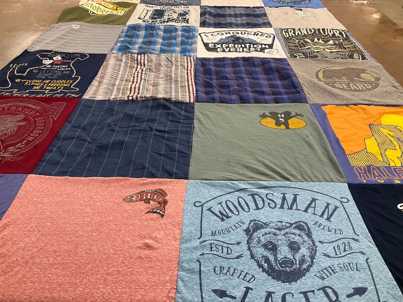 T-shirt quilt with outdoor activities, hiking themes by Marjorie from NY