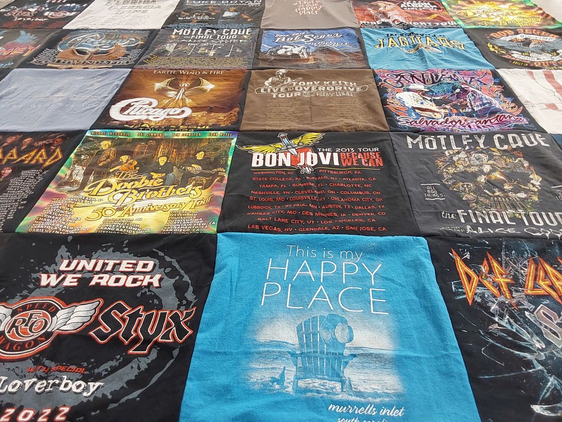 T-shirt quilt with music, concerts themes by Marie from NJ