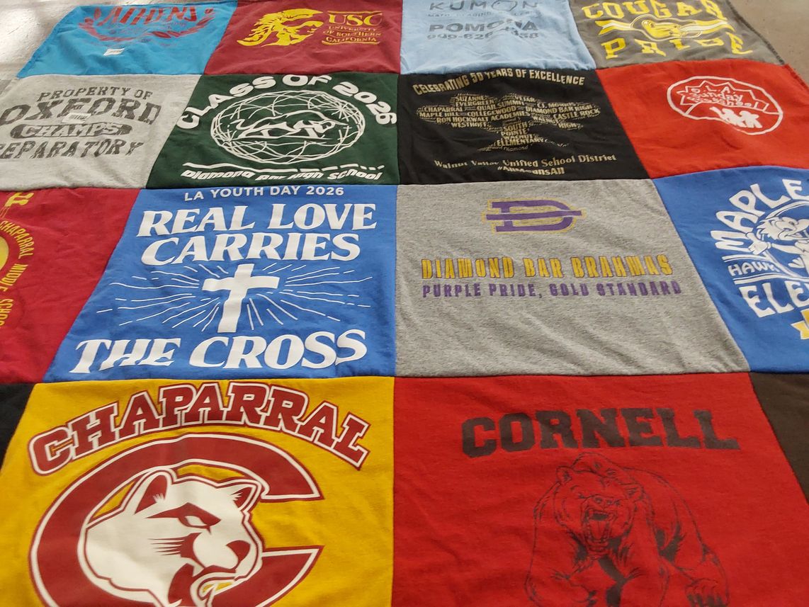 T-shirt quilt featuring diamond bar brahnas, chaparral high school cougars by Glazy from CA