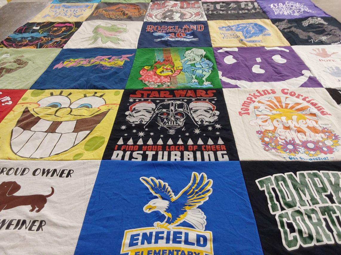 T-shirt quilt from enfield elementary school, tompkins cortland community college by Allison from NY