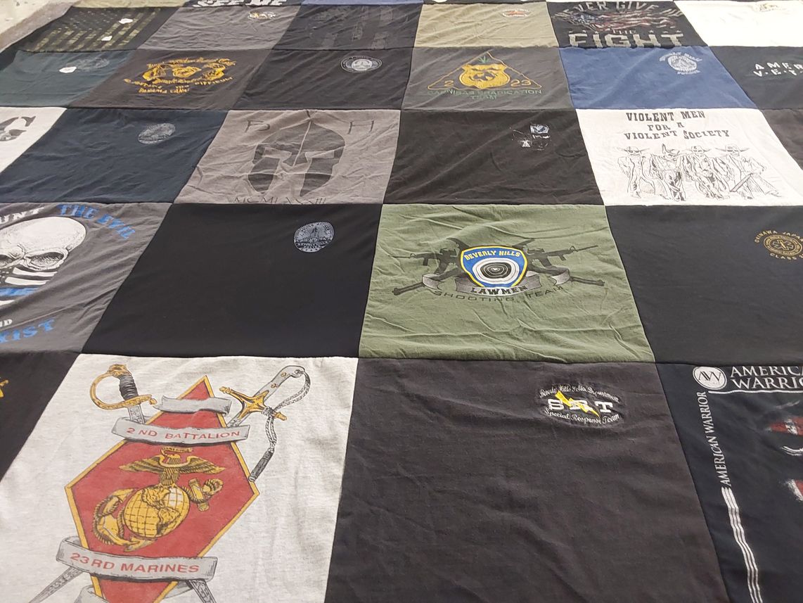 T-shirt quilt with military, law enforcement themes by Yolanda from CA