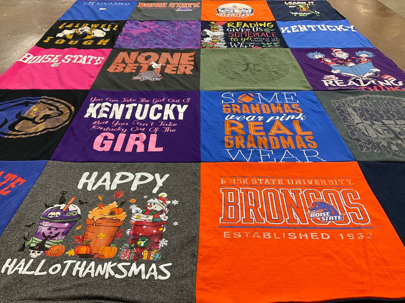 T-shirt quilt featuring boise state broncos by Alyssa from ID