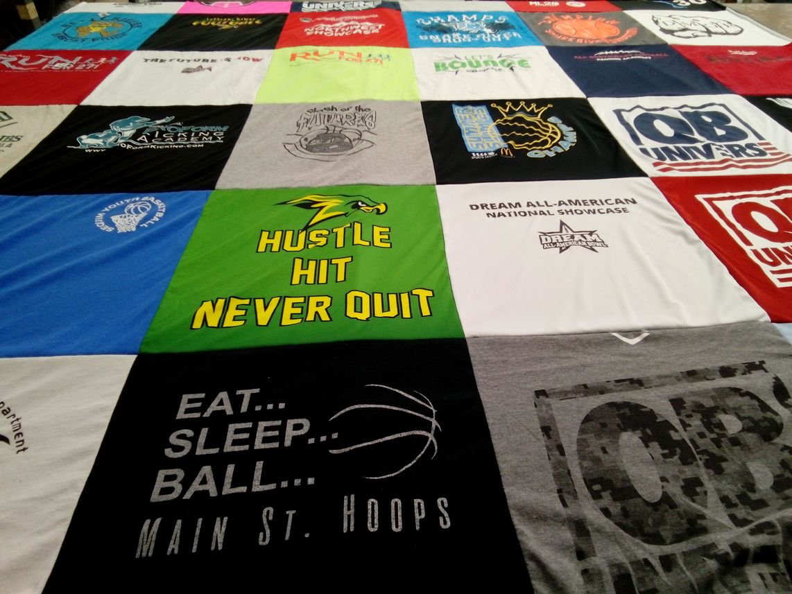 T-shirt quilt with basketball themes by Tina from ID