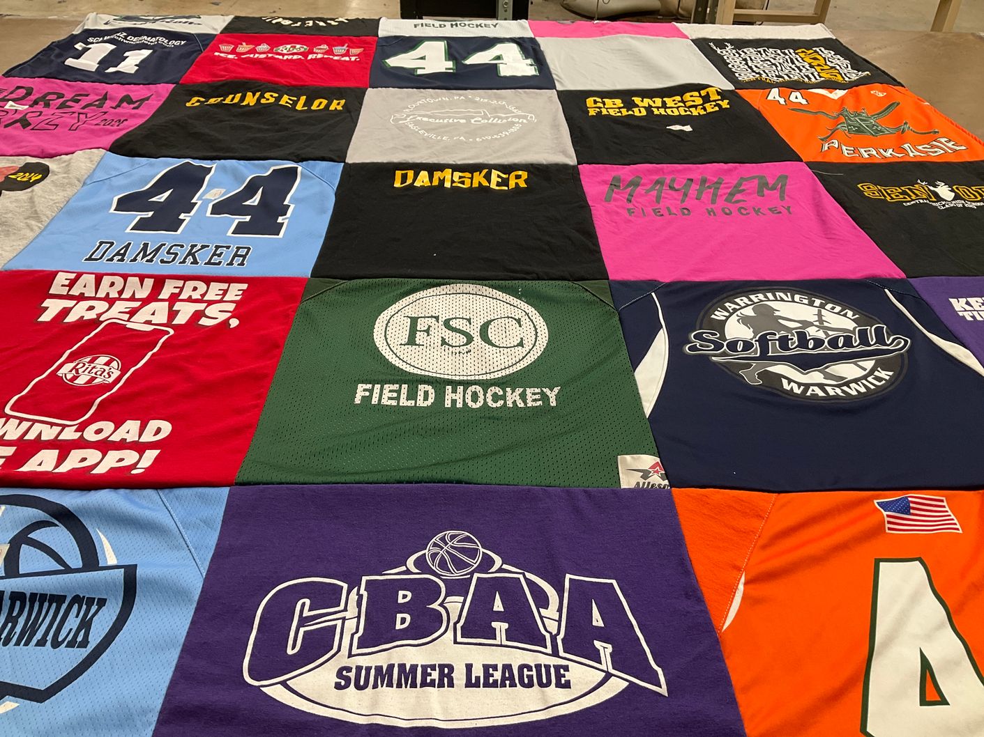 T-shirt quilt featuring mayhem field hockey, warrington softball by Emily from PA