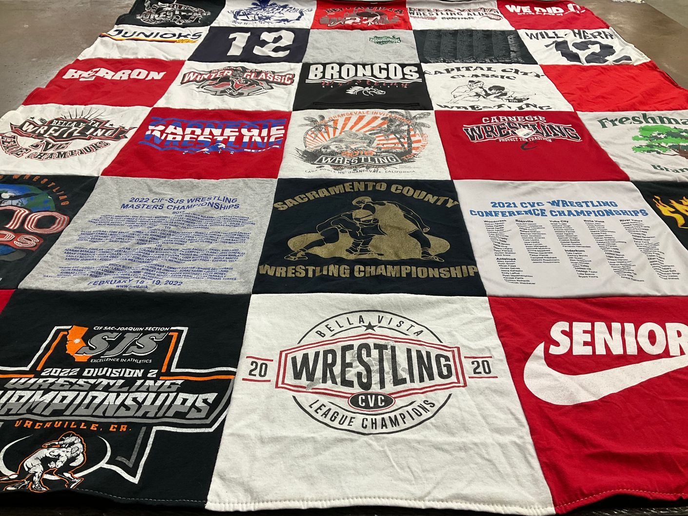 T-shirt quilt featuring bella vista wrestling, carnegie wrestling by Becki from CA
