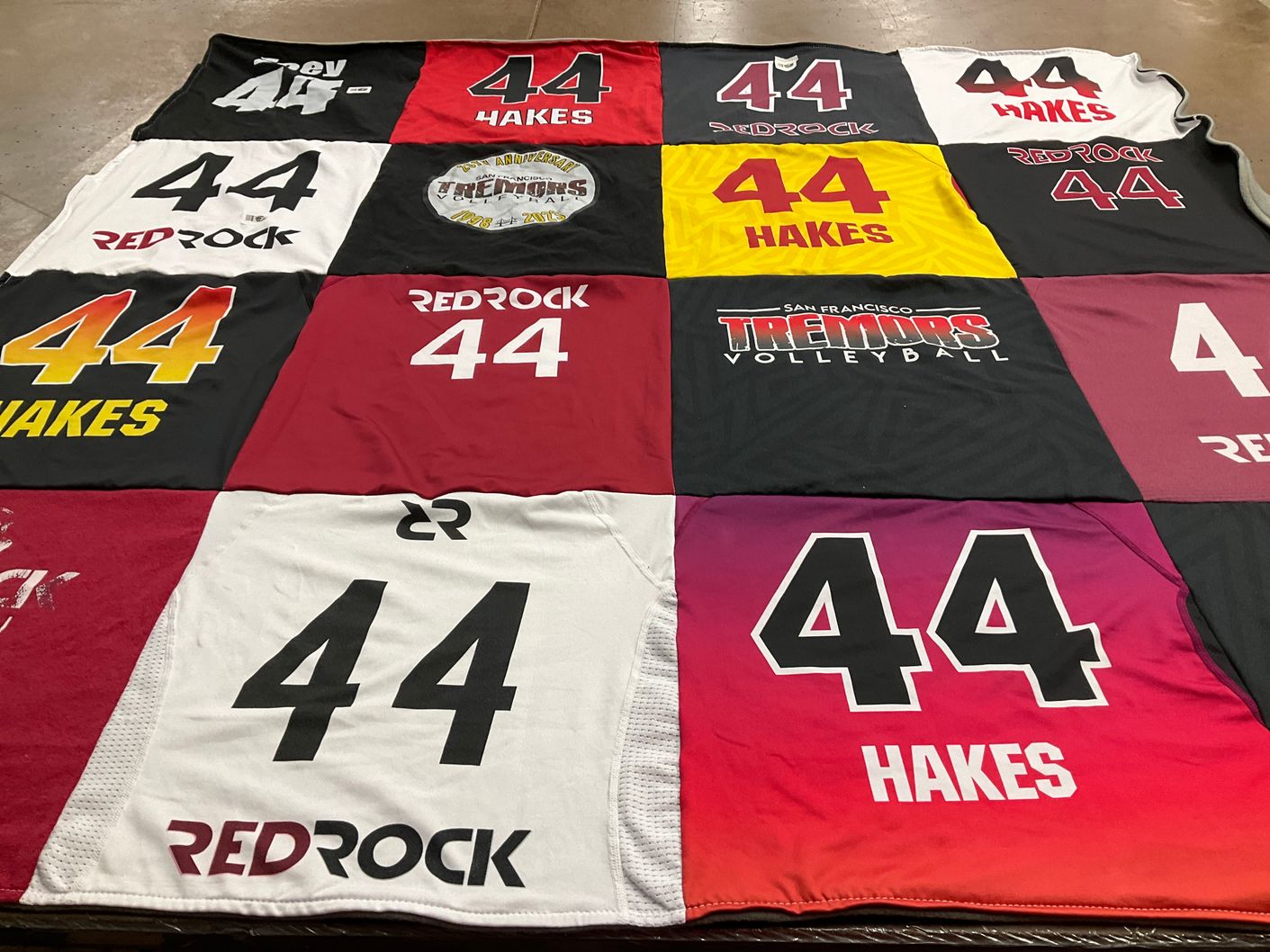 T-shirt quilt with volleyball themes by Myisha from CA