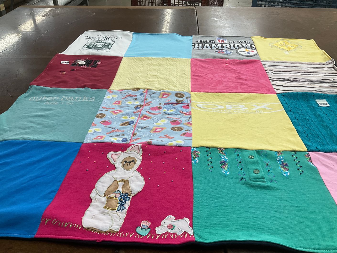 T-shirt quilt with sports, outdoor themes by Jane from PA