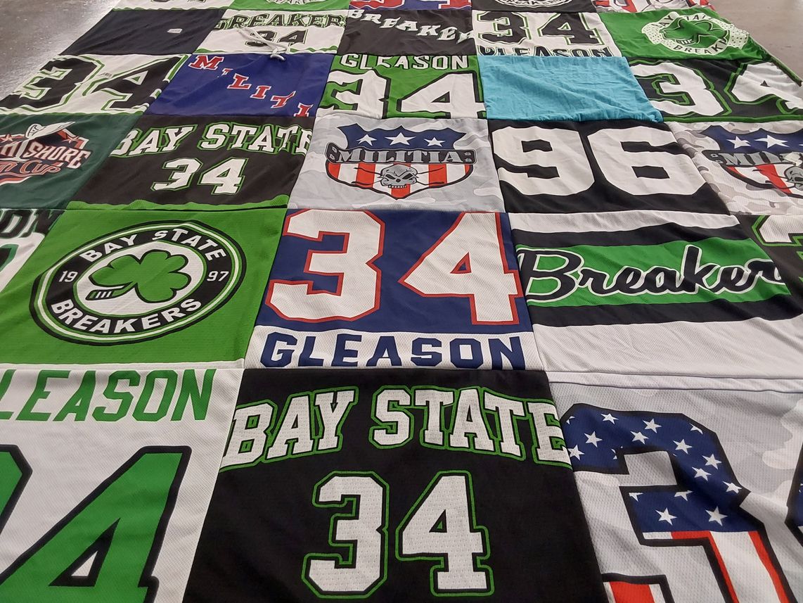 T-shirt quilt with sports, team activities themes by Cheryl from MA