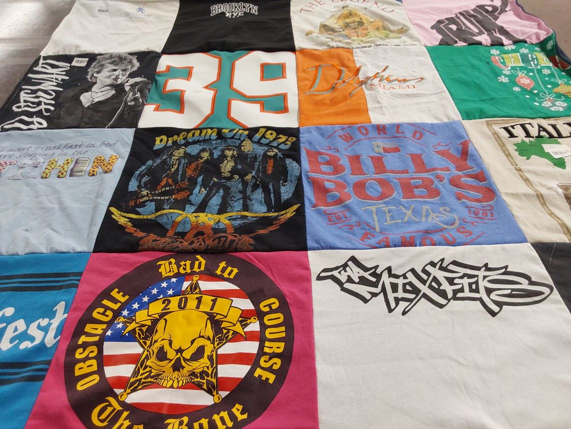 T-shirt quilt with music, festival themes by Francine from FL
