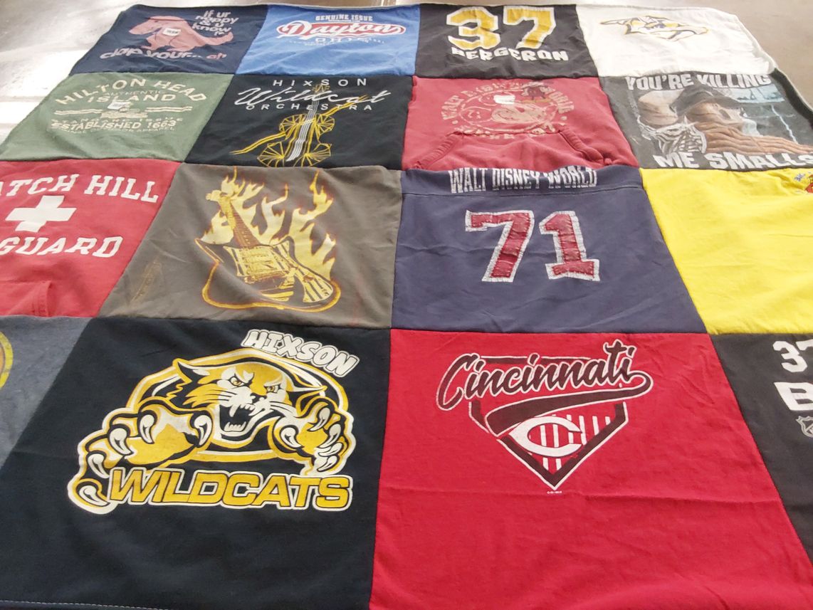 T-shirt quilt featuring cincinnati reds, hixson high school wildcats by Brandi from TN