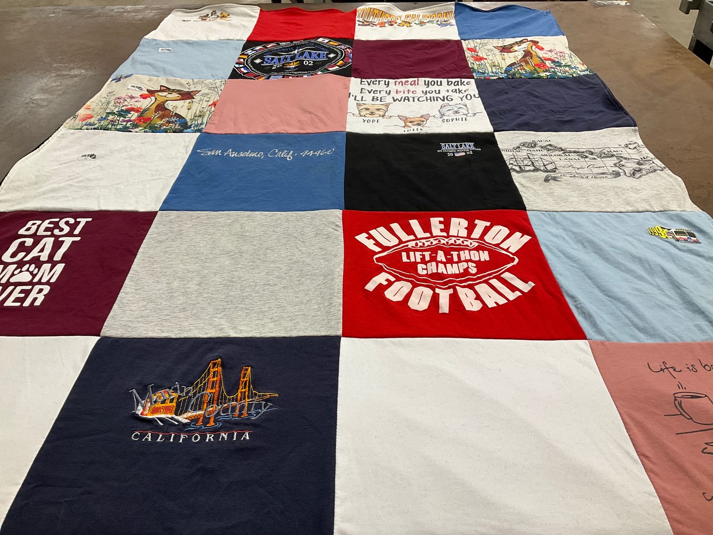 T-shirt quilt from fullerton college by Sharon from CA