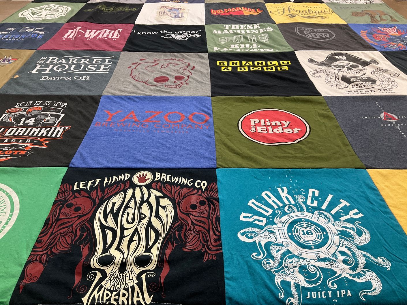 T-shirt quilt with beer, brewing themes by Del from OH