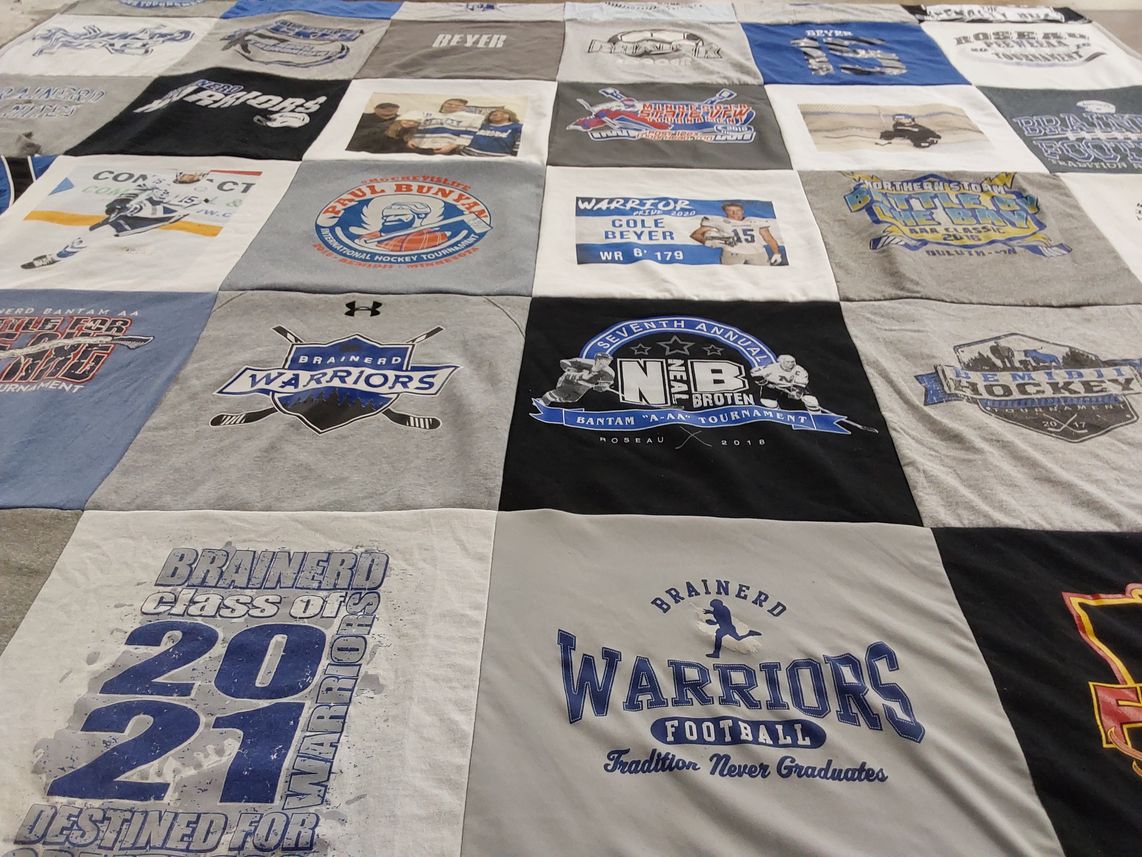 T-shirt quilt featuring brainerd warriors football, brainerd warriors hockey by Melissa from MN