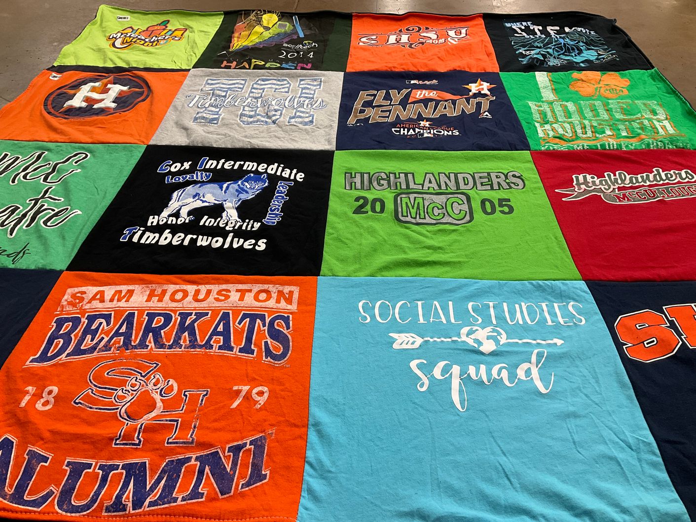 T-shirt quilt featuring sam houston state bearkats, timberwolves by Dawn from TX