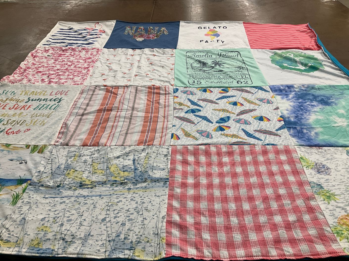 T-shirt quilt with travel, beach themes by Heather from OH