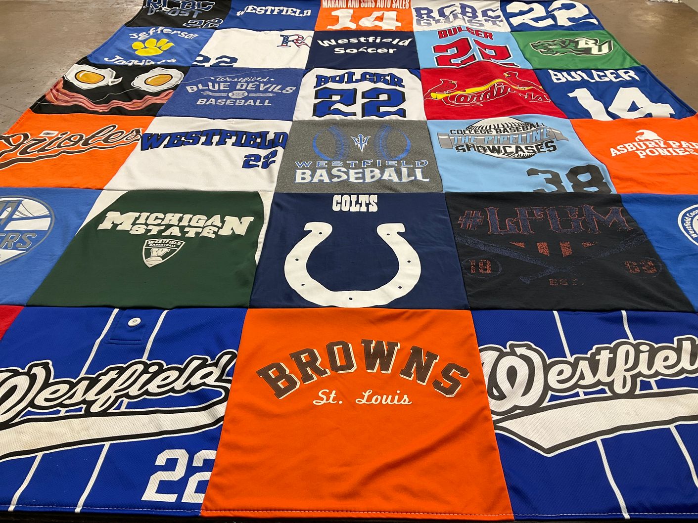 T-shirt quilt featuring browns, colts by Marissa from NJ