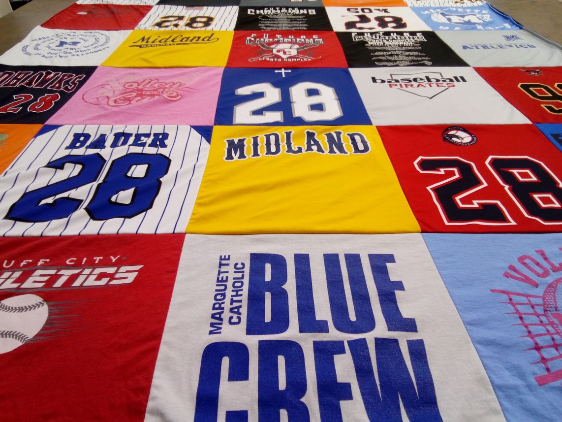 T-shirt quilt from midland university, marquette catholic high school by Holly from MO