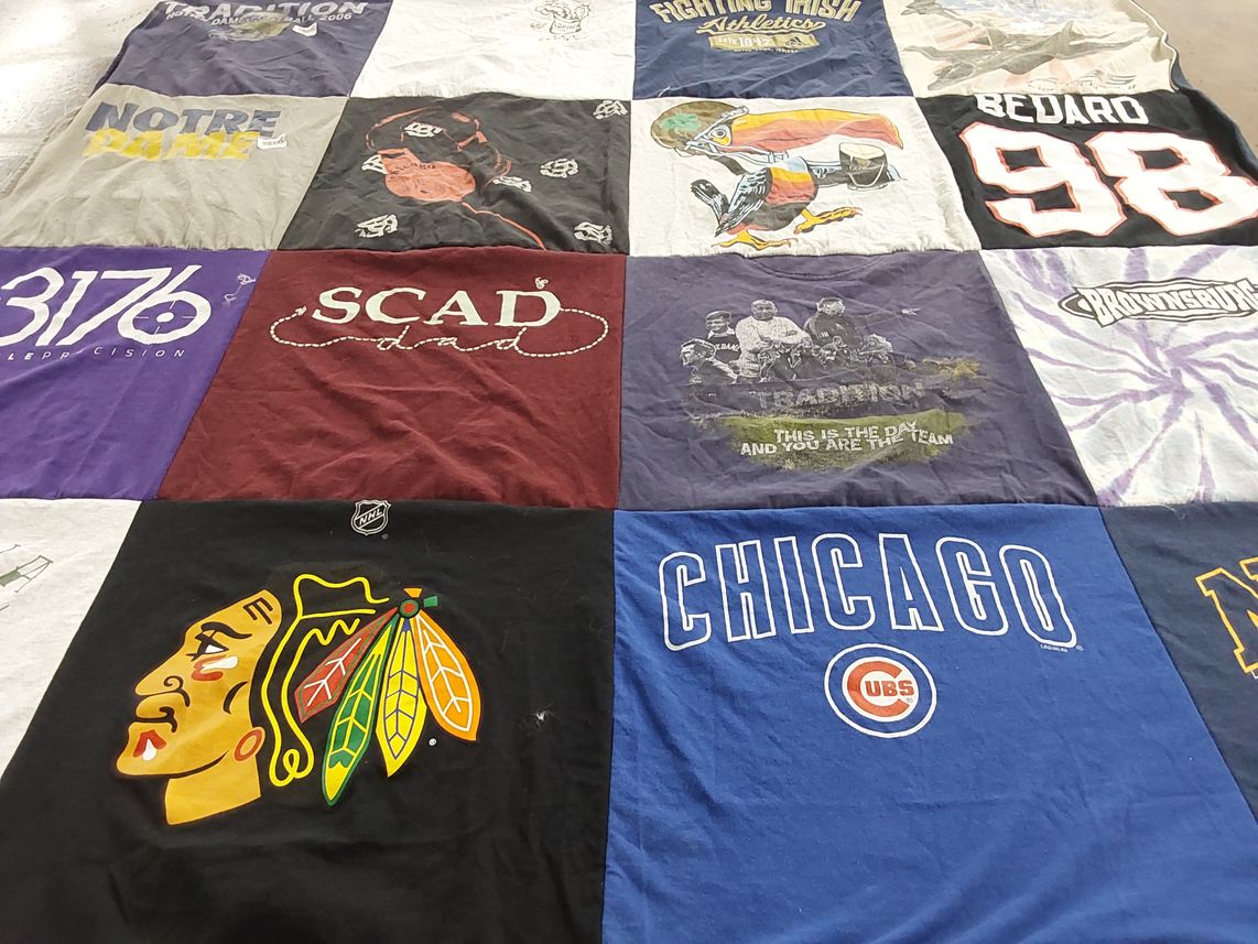 T-shirt quilt featuring chicago cubs, chicago blackhawks by Jean from IN