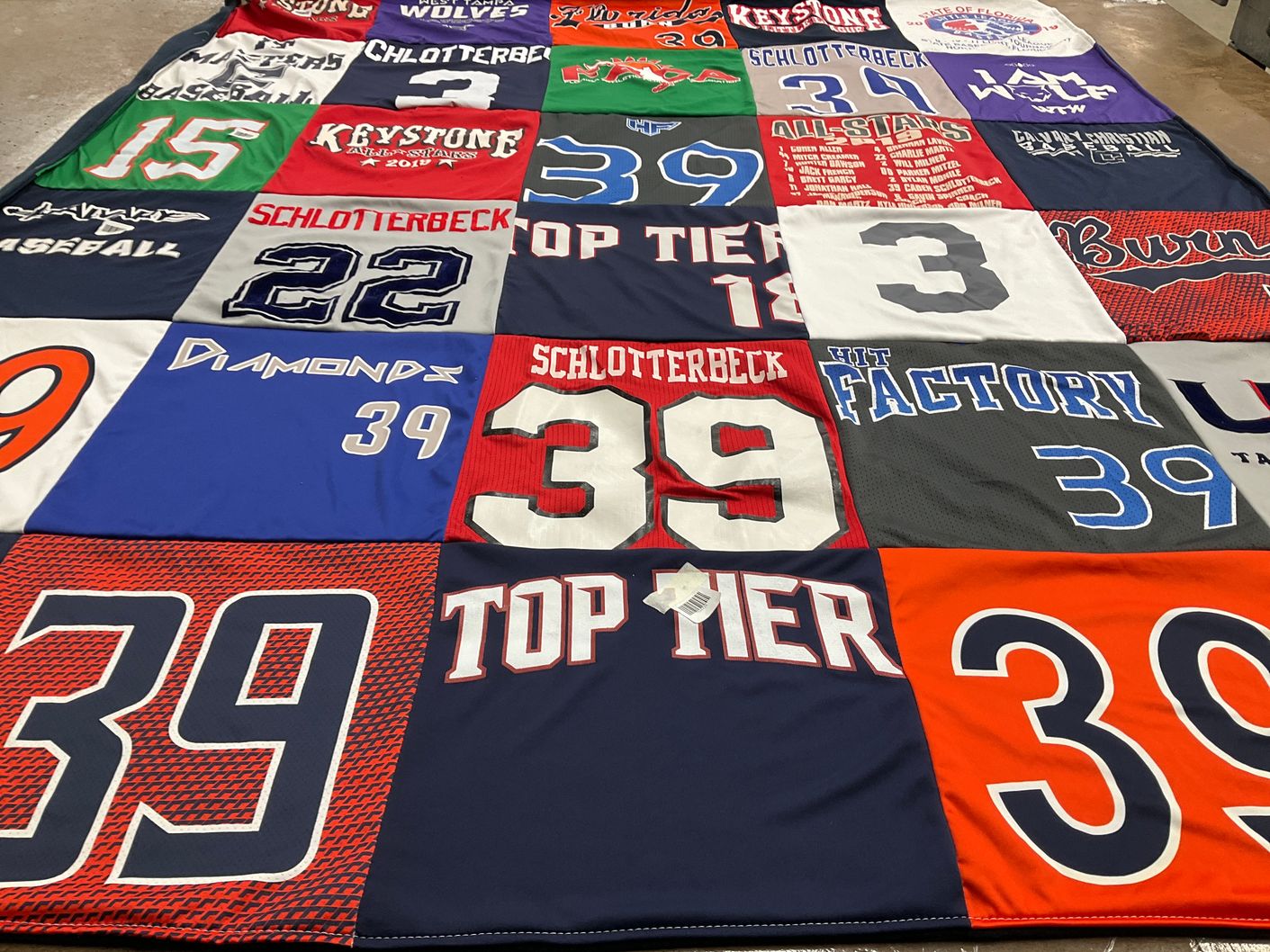 T-shirt quilt with baseball themes by Darcy from FL