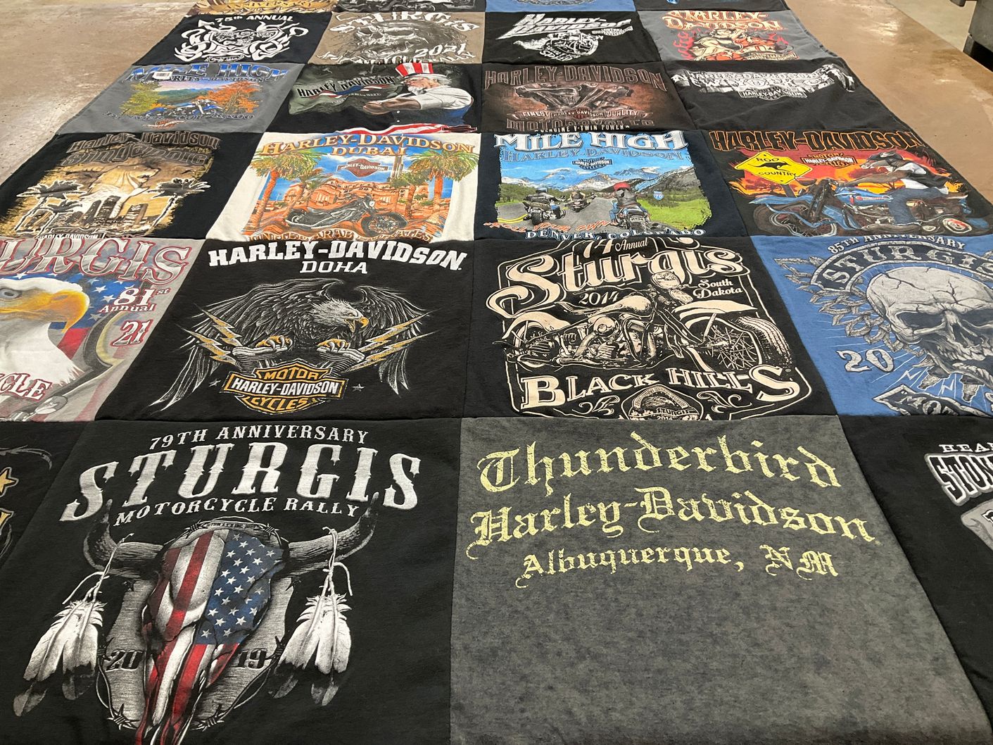 T-shirt quilt with motorcycles, biking themes by Daniel from TX