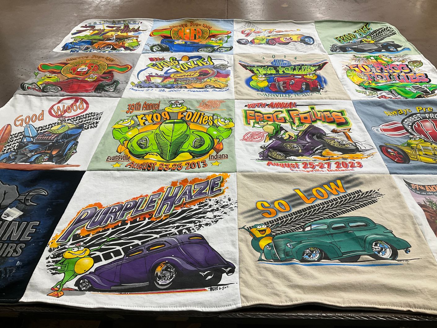 T-shirt quilt with classic cars, car shows themes by Deborah from TN