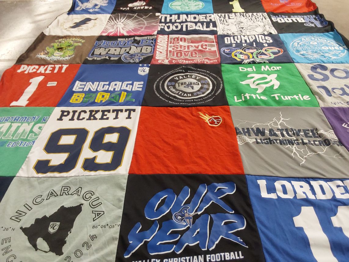 T-shirt quilt from valley christian college by Joy from AZ