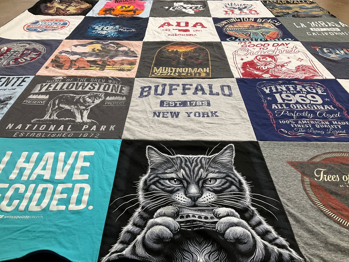 T-shirt quilt with nature, travel themes by Janette from CA