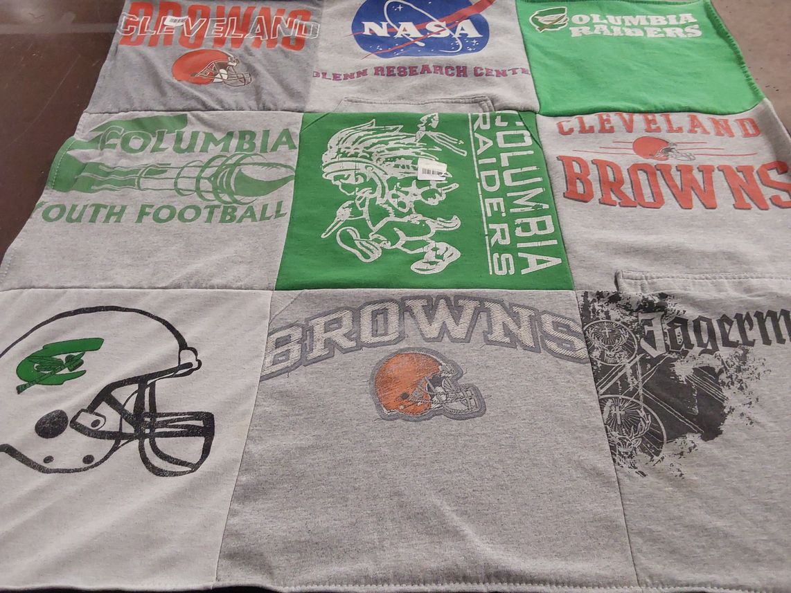 T-shirt quilt featuring cleveland browns, columbia raiders by Andrea from OH
