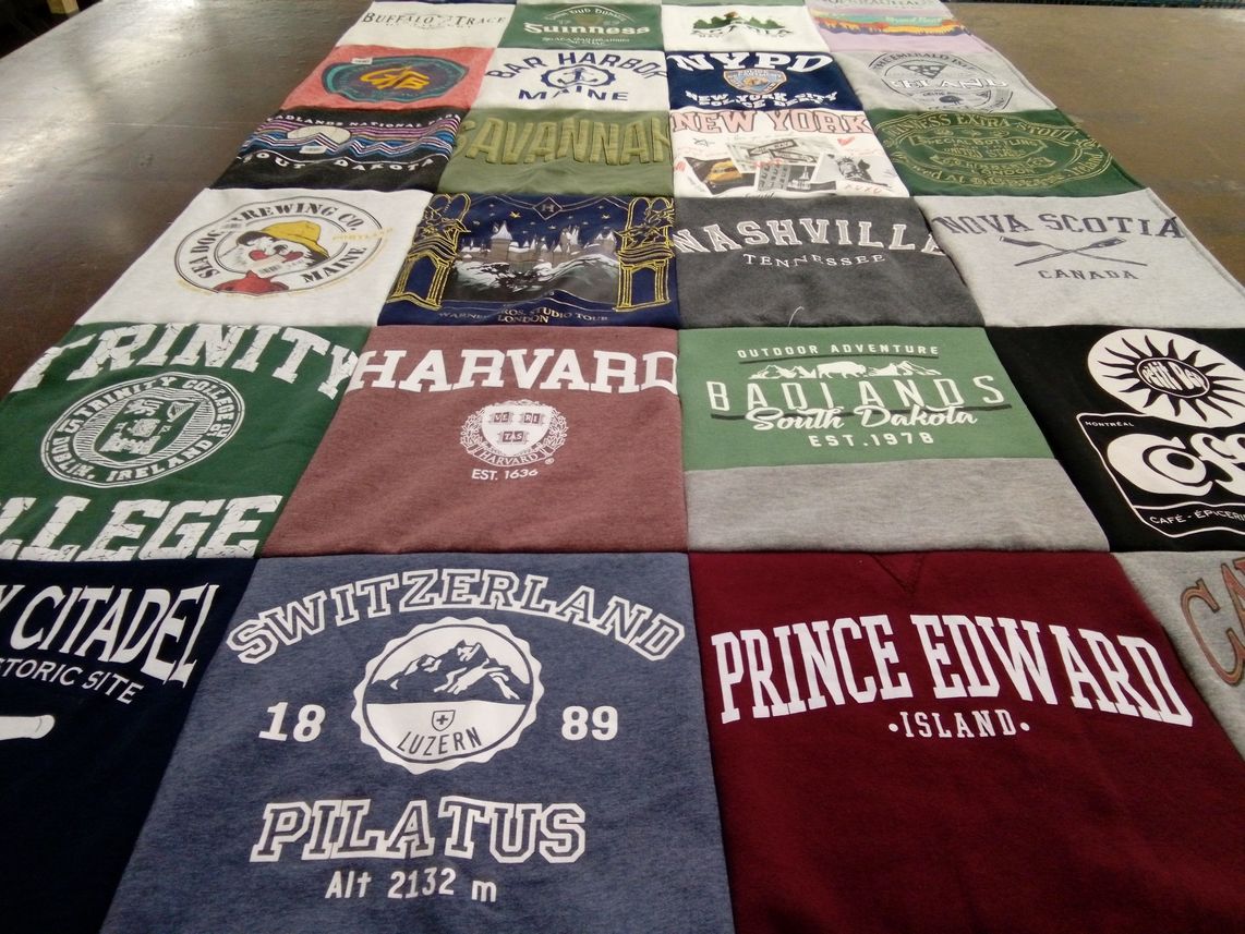 T-shirt quilt from harvard university, trinity college by Aja from OH